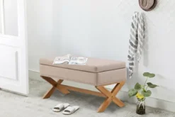 Beige Crossed Storage Ottoman-Kirkland's Home Sale