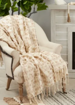 Beige Dotted Fringe Throw Blanket-Kirkland's Home Cheap