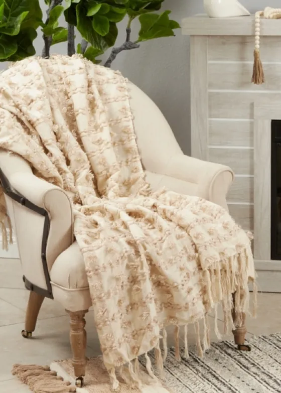 Beige Dotted Fringe Throw Blanket-Kirkland's Home Cheap