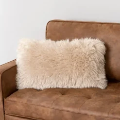 Beige Faux Mongolian Fur Lumbar Pillow-Kirkland's Home Online