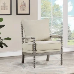 Beige Liam Turned Leg Accent Chair-Kirkland's Home Clearance