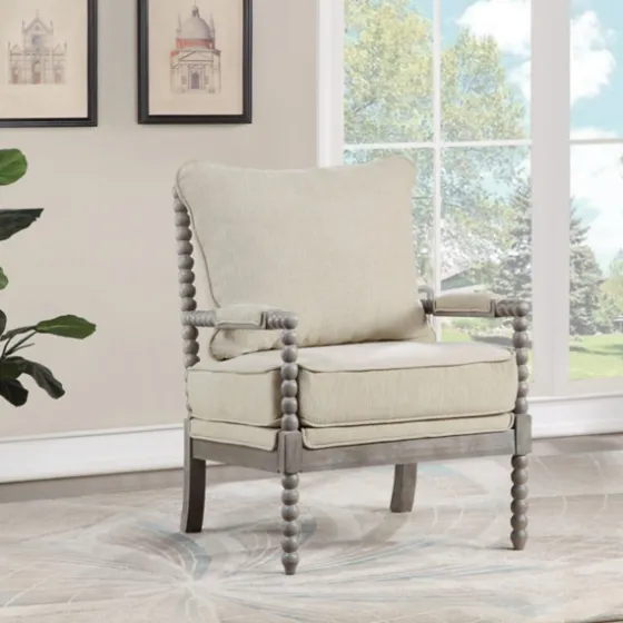 Beige Liam Turned Leg Accent Chair-Kirkland's Home Clearance