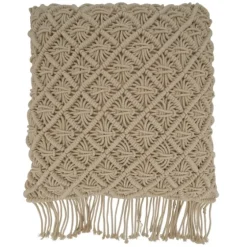 Beige Macrame Design Throw Pillow-Kirkland's Home Clearance