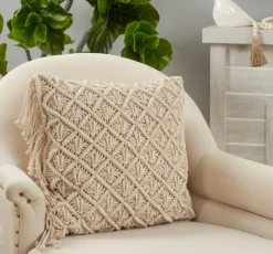 Beige Macrame Design Throw Pillow-Kirkland's Home Clearance