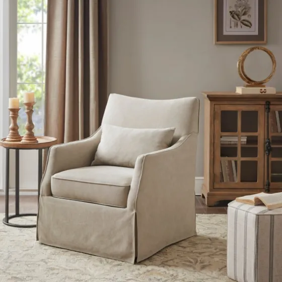 Beige Martha Stewart Skirted Swivel Accent Chair-Kirkland's Home Cheap