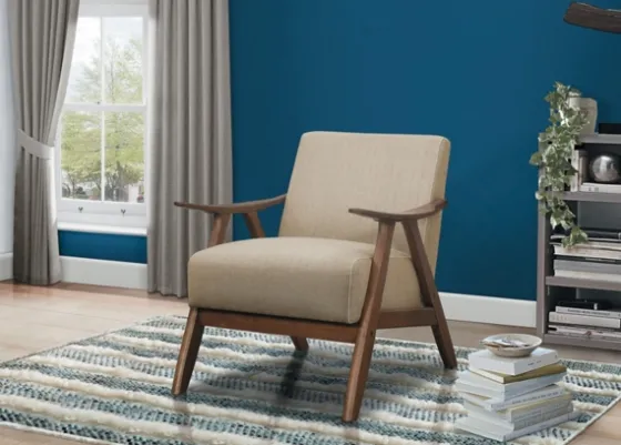 Beige Mid-Century Hazel Wood Frame Accent Chair-Kirkland's Home Online