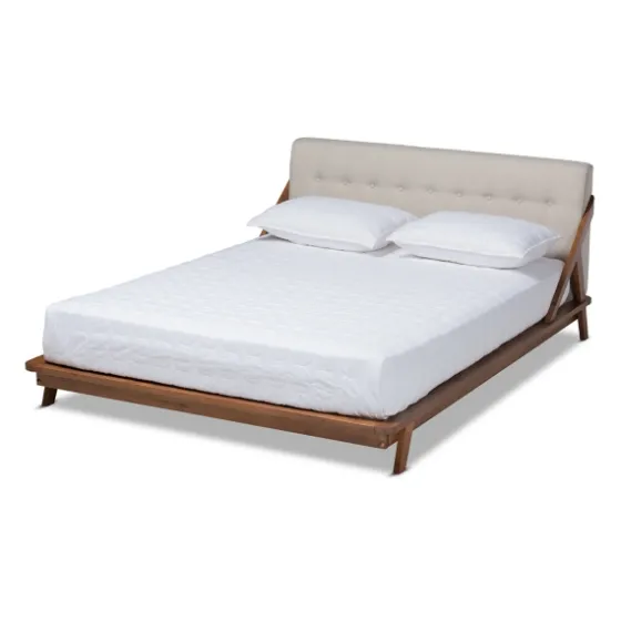 Beige Tufted And Natural Walnut Full Platform Bed-Kirkland's Home New