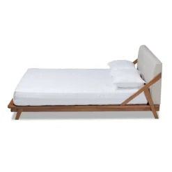 Beige Tufted And Natural Walnut Full Platform Bed-Kirkland's Home New