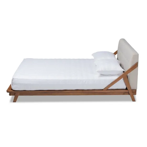 Beige Tufted And Natural Walnut Full Platform Bed-Kirkland's Home New
