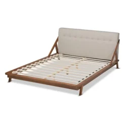 Beige Tufted And Natural Walnut Full Platform Bed-Kirkland's Home New