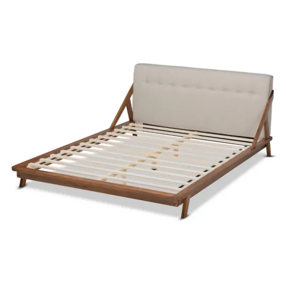 Beige Tufted And Natural Walnut Full Platform Bed-Kirkland's Home New
