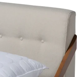 Beige Tufted And Natural Walnut Full Platform Bed-Kirkland's Home New