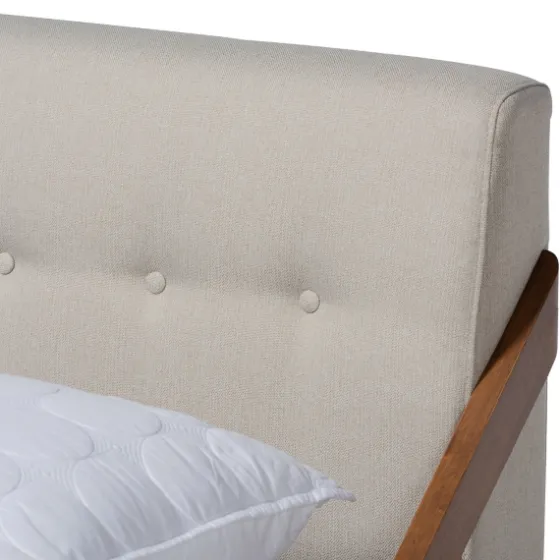 Beige Tufted And Natural Walnut Full Platform Bed-Kirkland's Home New