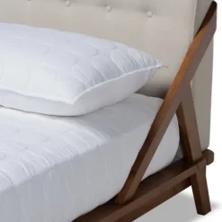 Beige Tufted And Natural Walnut Full Platform Bed-Kirkland's Home New