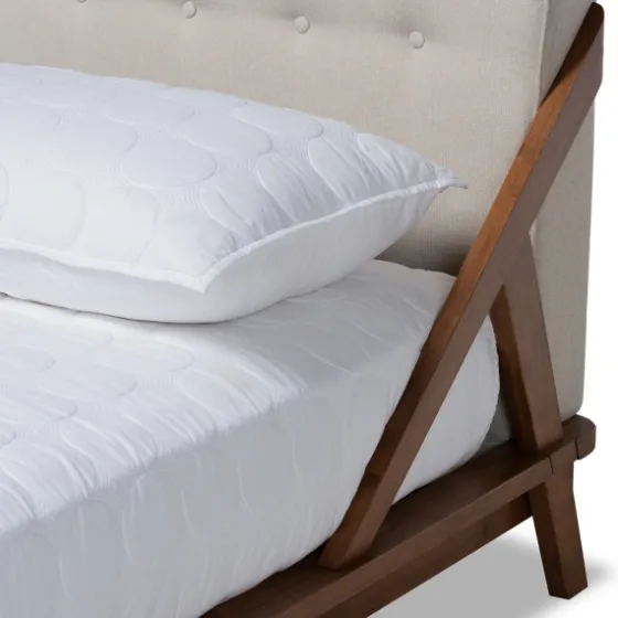Beige Tufted And Natural Walnut Full Platform Bed-Kirkland's Home New