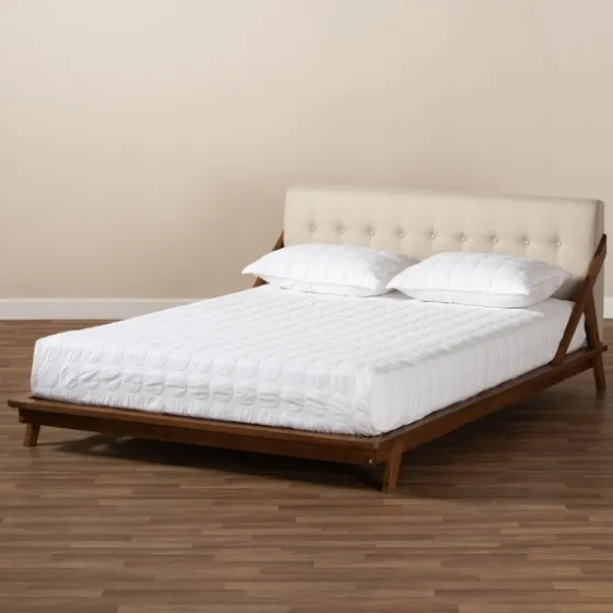 Beige Tufted And Natural Walnut Full Platform Bed-Kirkland's Home New