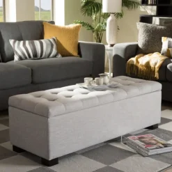 Beige Tufted Contemporary Storage Bench-Kirkland's Home Hot