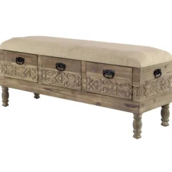 Beige Upholstered Acanthus Carved Wooden Bench-Kirkland's Home Best Sale