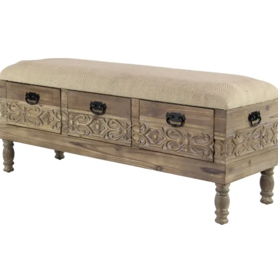 Beige Upholstered Acanthus Carved Wooden Bench-Kirkland's Home Best Sale