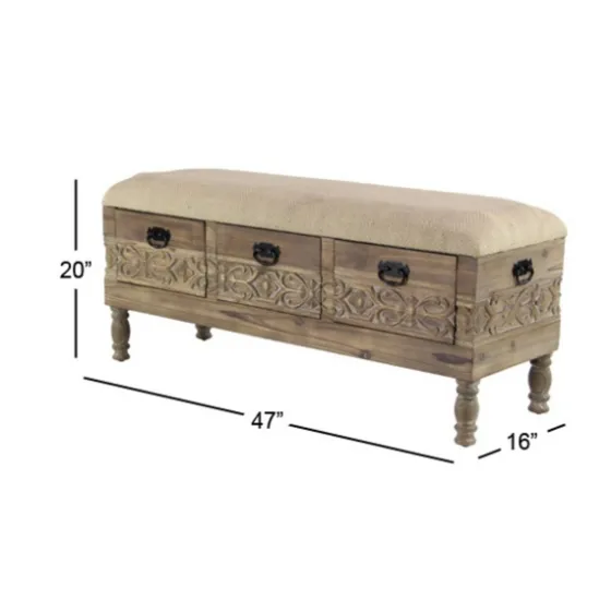 Beige Upholstered Acanthus Carved Wooden Bench-Kirkland's Home Best Sale