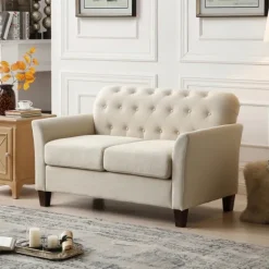 Beige Upholstered Button Tufted Loveseat-Kirkland's Home Outlet