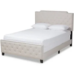 Beige Upholstered Button Tufted King Panel Bed-Kirkland's Home Best Sale