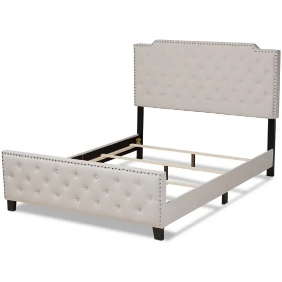 Beige Upholstered Button Tufted King Panel Bed-Kirkland's Home Best Sale