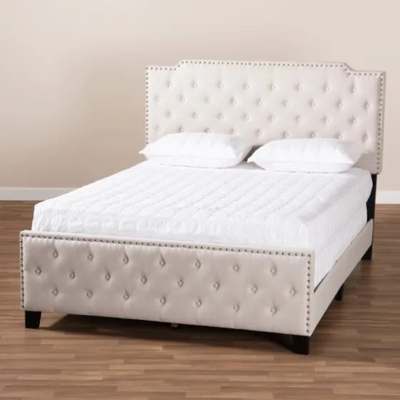 Beige Upholstered Button Tufted King Panel Bed-Kirkland's Home Best Sale
