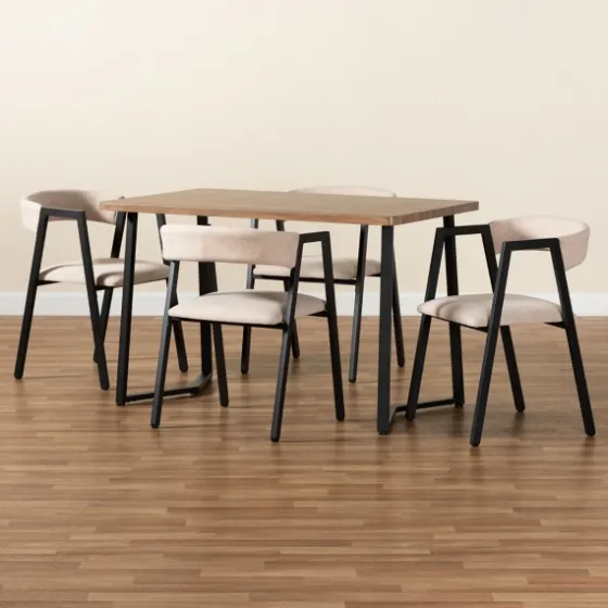 Beige Upholstered Metal Frame 5-Pc. Dining Set-Kirkland's Home Fashion