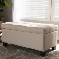 Beige Upholstered Storage Ottoman-Kirkland's Home Sale