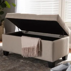 Beige Upholstered Storage Ottoman-Kirkland's Home Sale