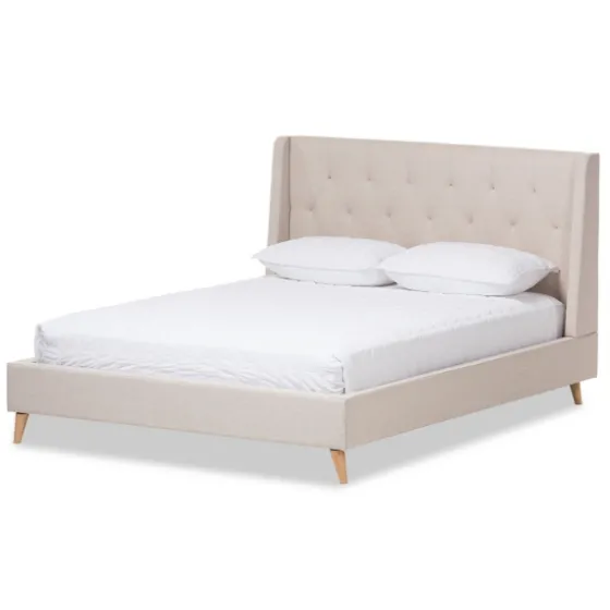 Beige Upholstered Wingback Queen Platform Bed-Kirkland's Home Cheap