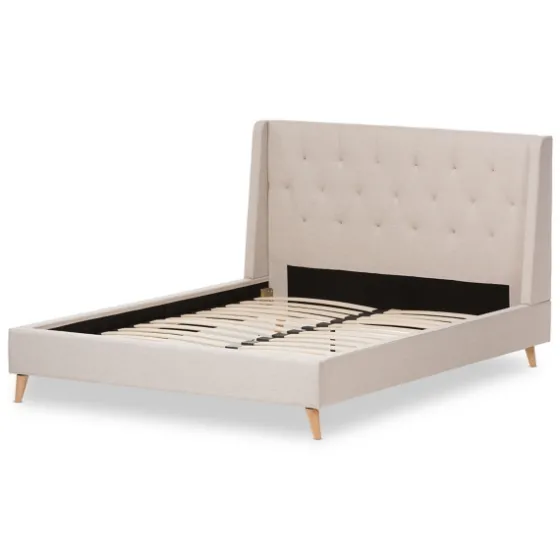 Beige Upholstered Wingback Queen Platform Bed-Kirkland's Home Cheap