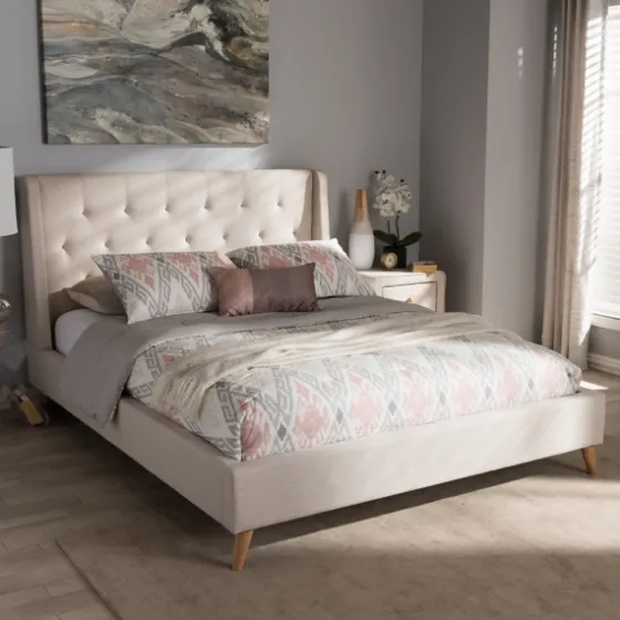 Beige Upholstered Wingback Queen Platform Bed-Kirkland's Home Cheap