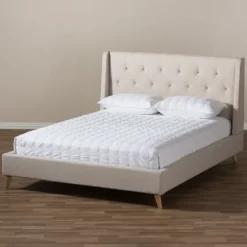 Beige Upholstered Wingback Queen Platform Bed-Kirkland's Home Cheap