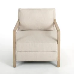 Beige Upholstered Wood Arm Accent Chair-Kirkland's Home Outlet