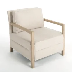 Beige Upholstered Wood Arm Accent Chair-Kirkland's Home Outlet