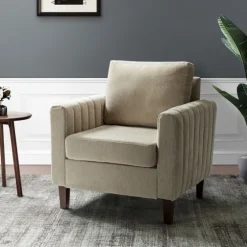 Beige Velvet Channel Stitch Accent Chair-Kirkland's Home Best Sale