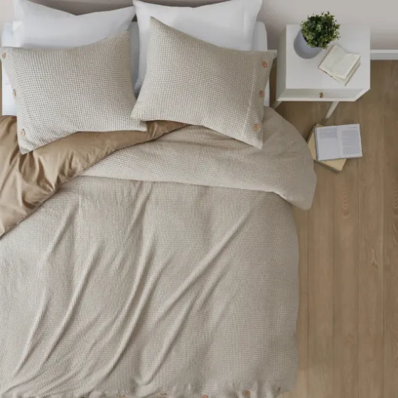 Beige Waffle Weave 3-Pc. Queen Duvet Cover Set-Kirkland's Home Shop