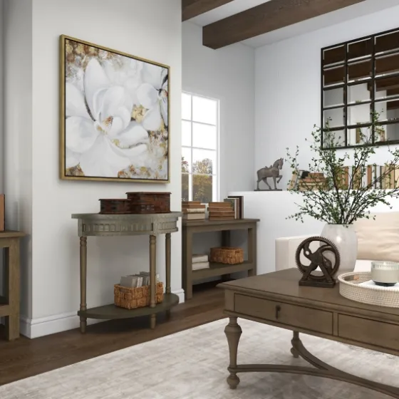 Beige Wood And Metal Half Moon Console Table-Kirkland's Home Cheap