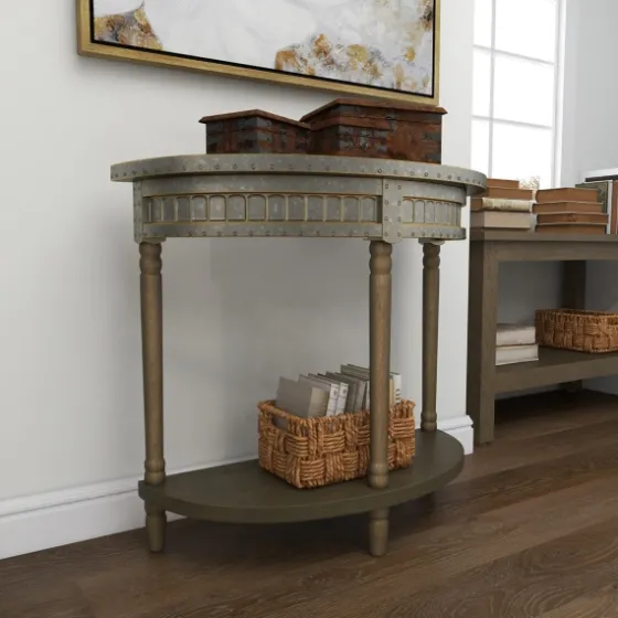 Beige Wood And Metal Half Moon Console Table-Kirkland's Home Cheap