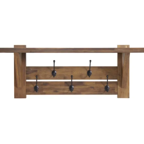 Beth Acacia Wood Wall Shelf With Hooks-Kirkland's Home New