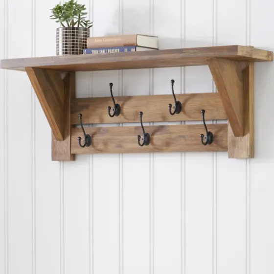 Beth Acacia Wood Wall Shelf With Hooks-Kirkland's Home New