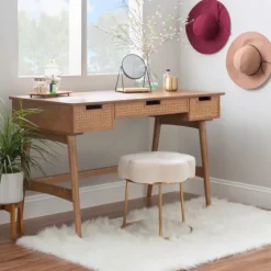 Birch Wood And Rattan Desk-Kirkland's Home Cheap