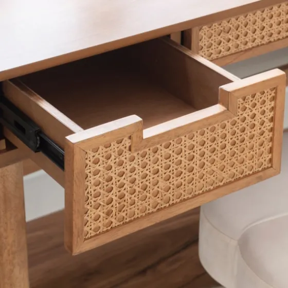 Birch Wood And Rattan Desk-Kirkland's Home Cheap