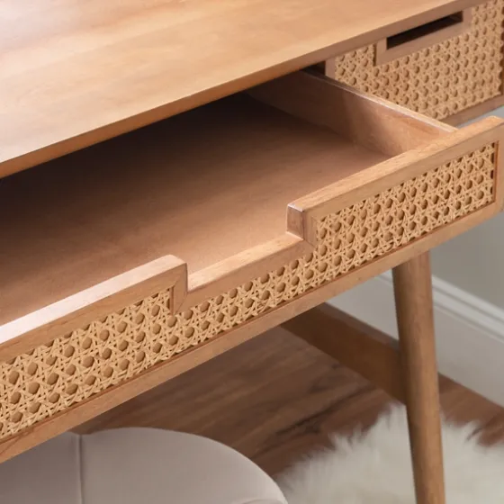 Birch Wood And Rattan Desk-Kirkland's Home Cheap