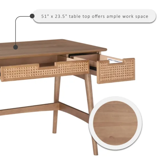 Birch Wood And Rattan Desk-Kirkland's Home Cheap