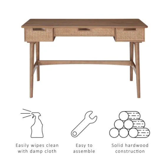 Birch Wood And Rattan Desk-Kirkland's Home Cheap