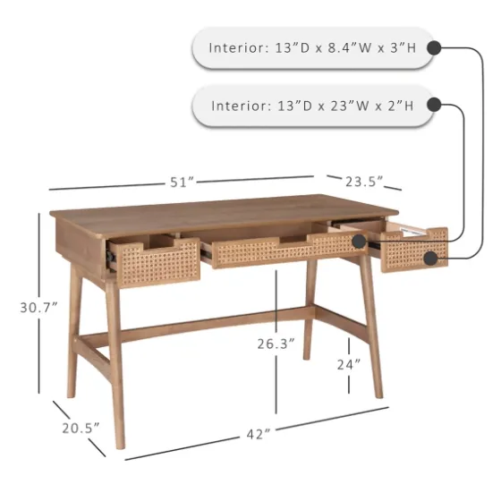Birch Wood And Rattan Desk-Kirkland's Home Cheap