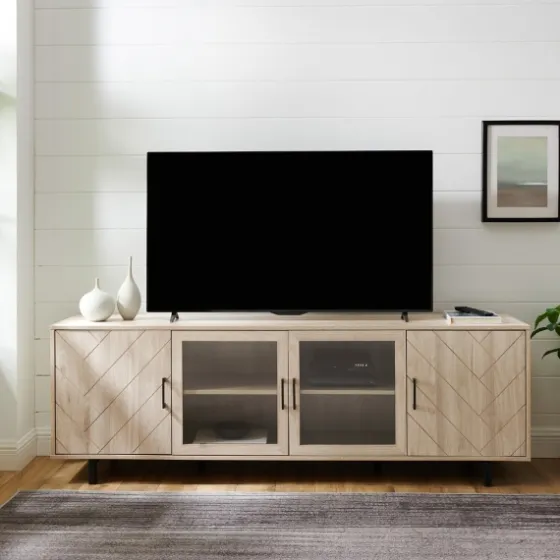 Birch Wood Herringbone 4-Door Tv Stand-Kirkland's Home Cheap